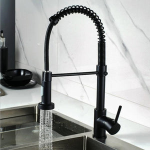 Spring Pullout Brass Matte Black Kitchen Faucet Hot Cold Water Mixer