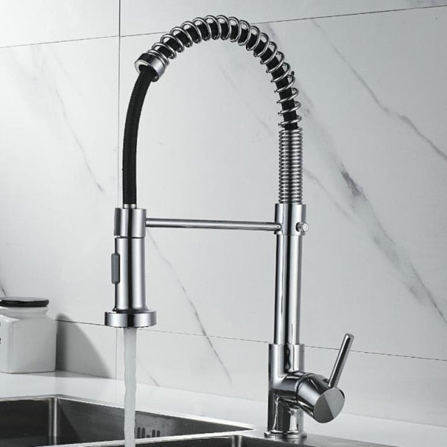 Spring Pullout Brass Matte Black Kitchen Faucet Hot Cold Water Mixer