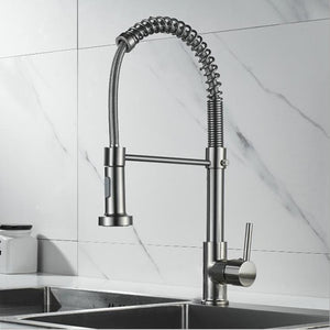 Spring Pullout Brass Matte Black Kitchen Faucet Hot Cold Water Mixer