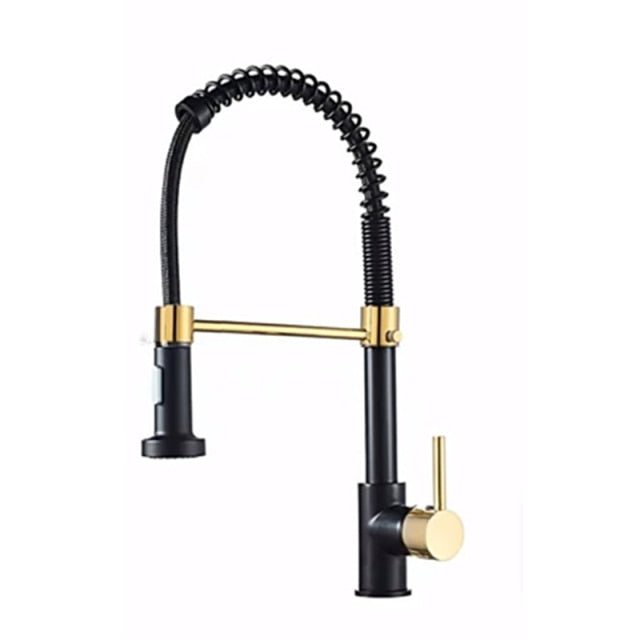 Spring Pullout Brass Matte Black Kitchen Faucet Hot Cold Water Mixer