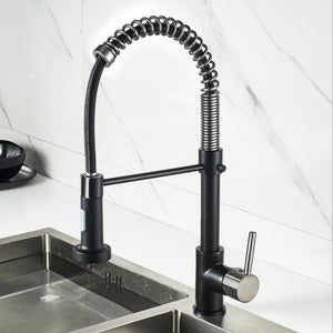 Spring Pullout Brass Matte Black Kitchen Faucet Hot Cold Water Mixer