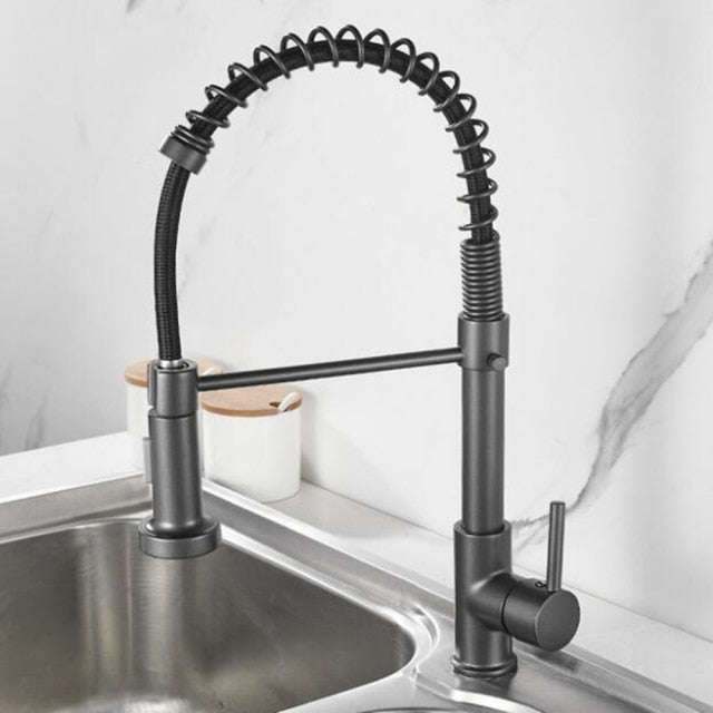 Spring Pullout Brass Matte Black Kitchen Faucet Hot Cold Water Mixer