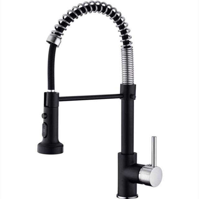 Spring Pullout Brass Matte Black Kitchen Faucet Hot Cold Water Mixer