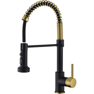 Spring Pullout Brass Matte Black Kitchen Faucet Hot Cold Water Mixer