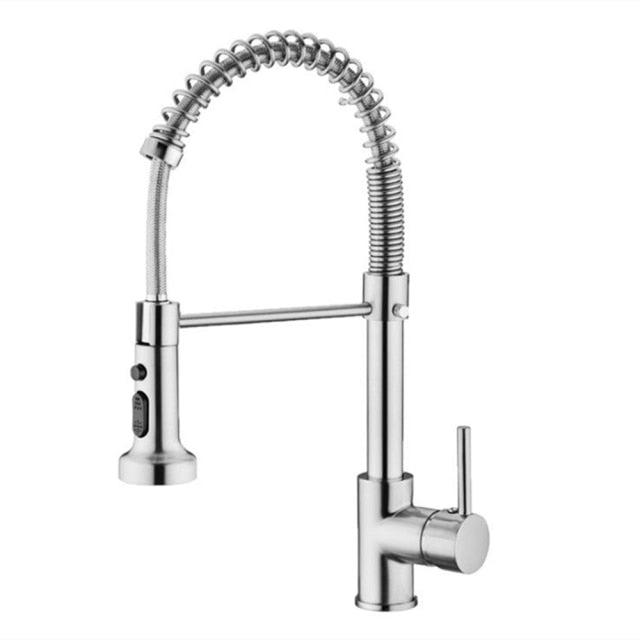 Spring Pullout Brass Matte Black Kitchen Faucet Hot Cold Water Mixer