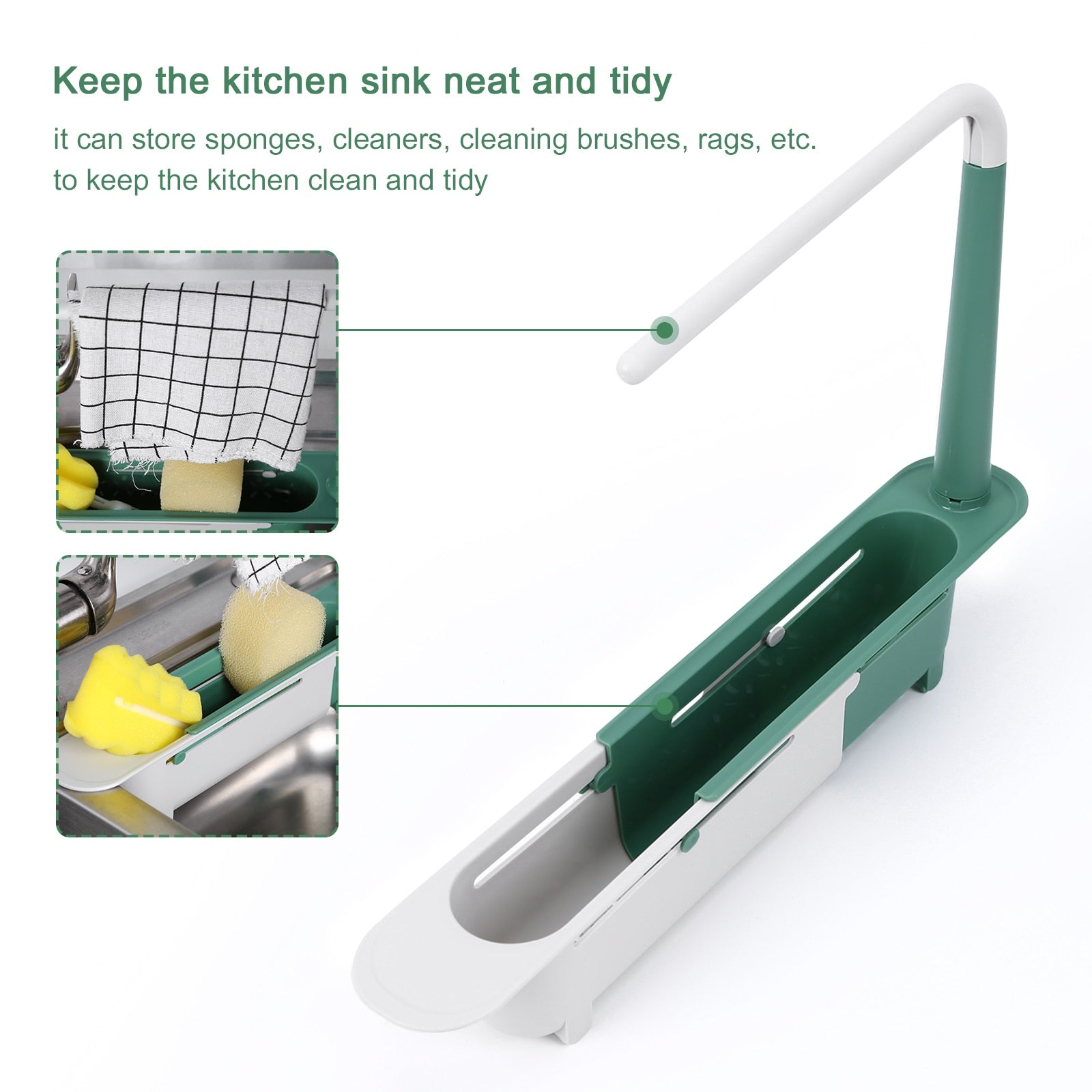 Telescopic Sink Shelf Rack Soap Sponge Holder Kitchen Sinks Organizer