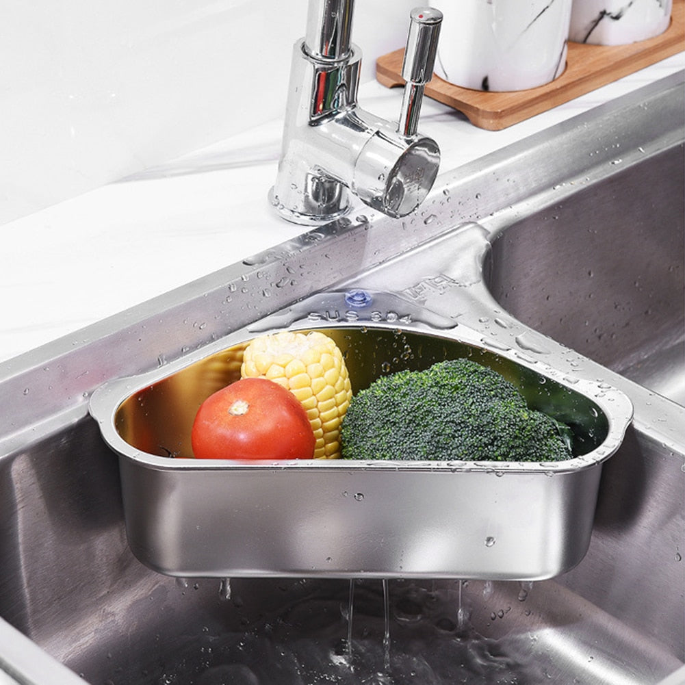 Stainless Steel Triangular Drain Basket Holder Kitchen