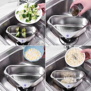 Stainless Steel Triangular Drain Basket Holder Kitchen